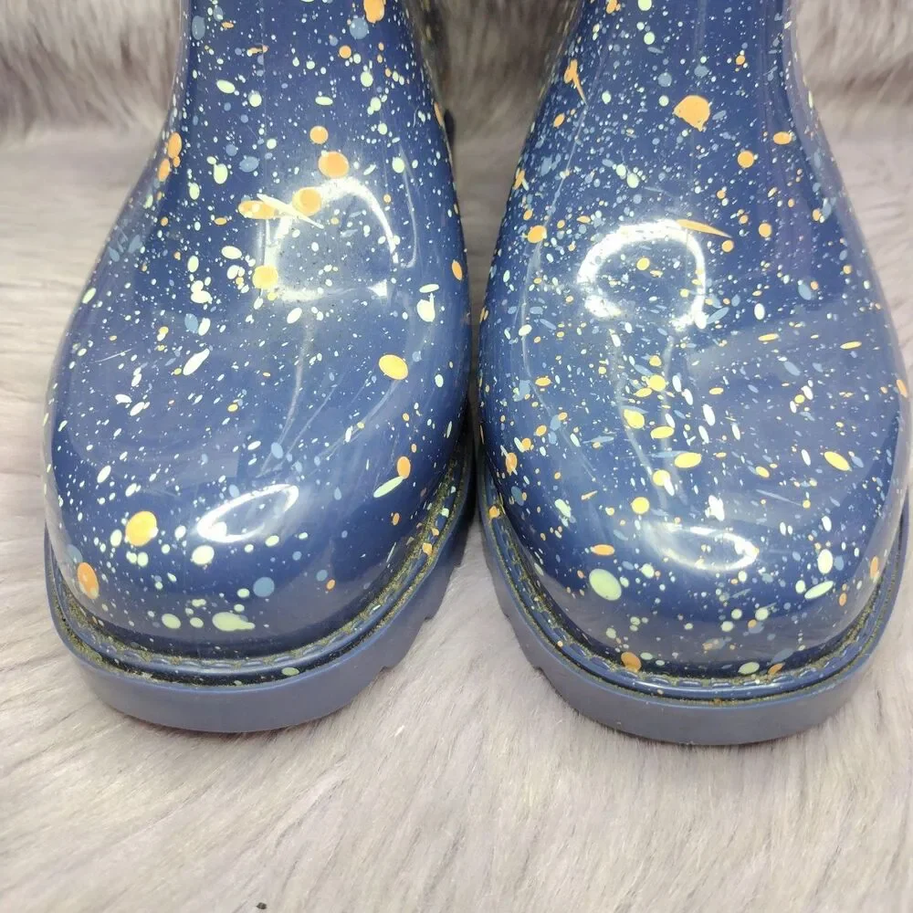 Mini Melissa Rain Boot Girls Kids Size 2 Blue Paint Splatter